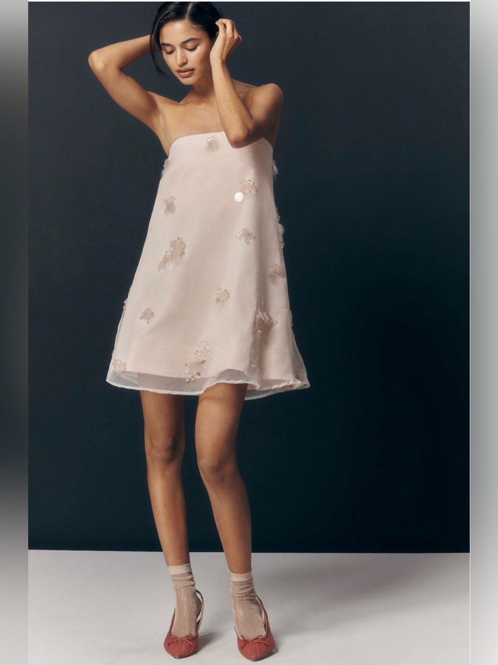 Anthropologie Maeve Strapless Scattered Embellished Mini Dress - Picture 2 of 16